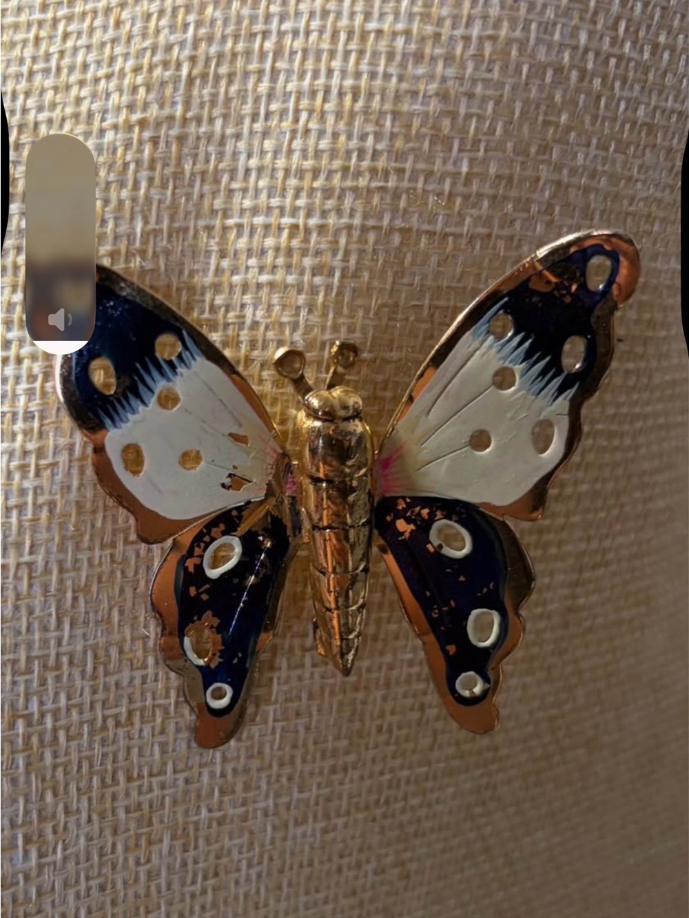 Coro Gold-Tone Butterfly Brooch with Blue and White Enamel